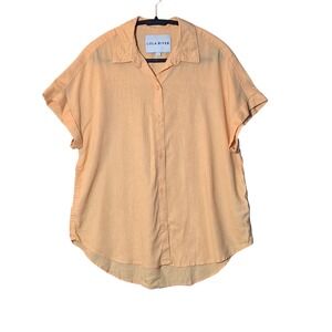 Lola River Linen Blend Short Sleeve Button Up Shirt Orange L Beachy Resort